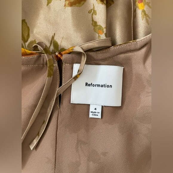 NEW Reformation Anaiis Silk Long Dress Poet Brown Tan Floral | US 4 UK 8 - Picture 7 of 13